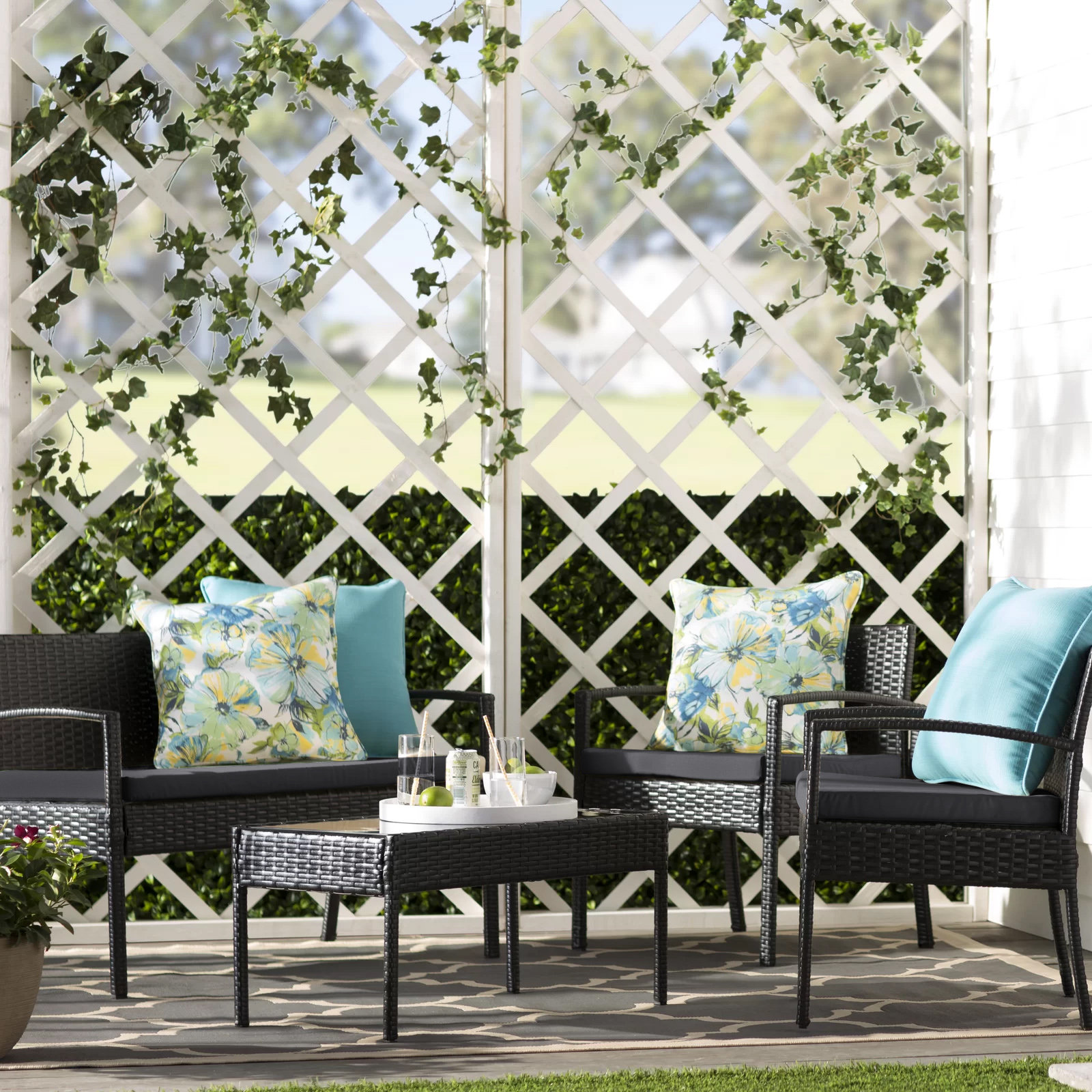 Winston Porter Carlyssa Polyethylene (PE) Wicker 4 - Person Seating Group with Cushions & Reviews